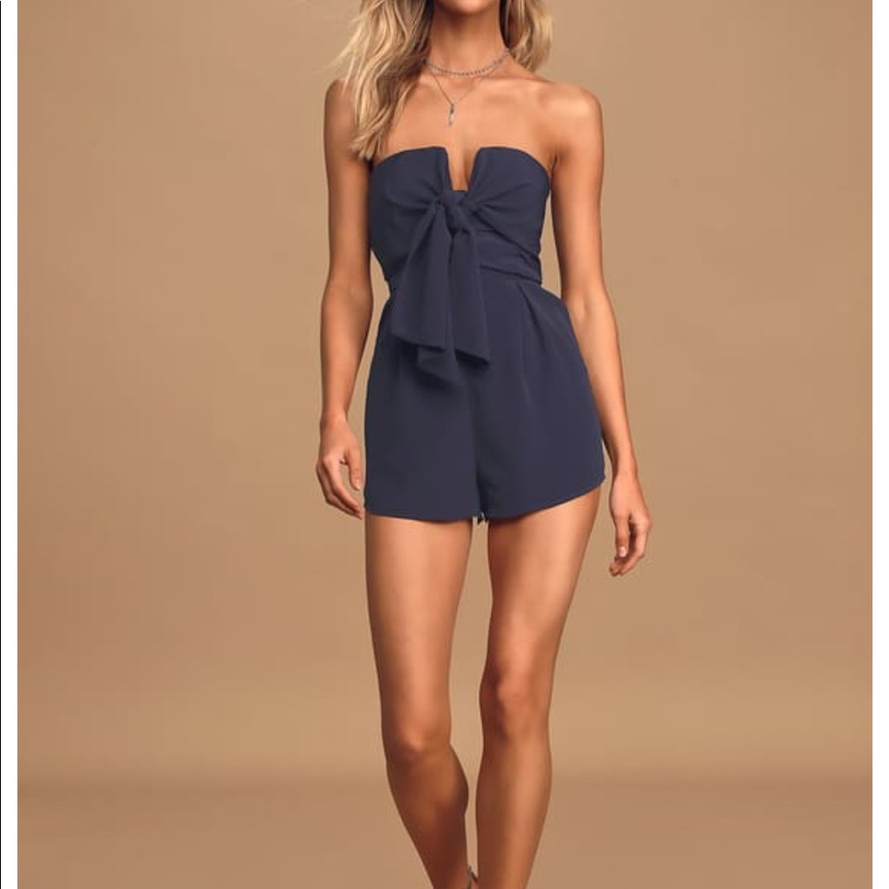 Lulu’s Inez Navy Blue Tie-Front Romper